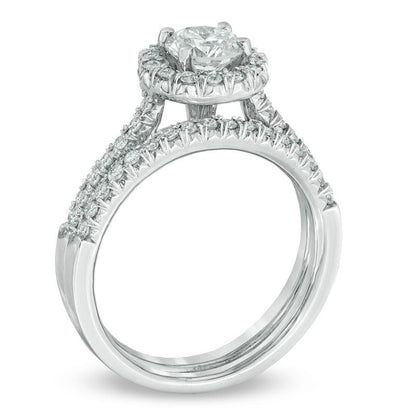0,625 ct. Diamant-Braut-Set mit Halo in 14K Weißgold