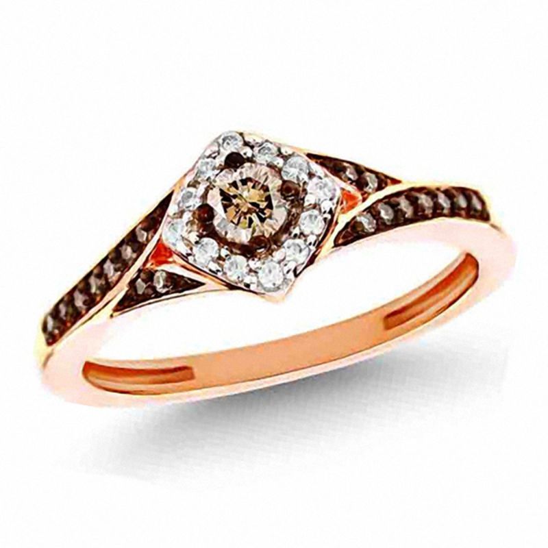 0,25 ct. Verlobungsring mit Champagner- und Weiß-Diamant-Rahmen aus 14K Roségold