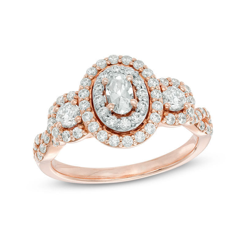 Verlobungsring mit ovalem Diamanten im Halo-Design, 1 ct. Gesamtgewicht, aus 14K Roségold
