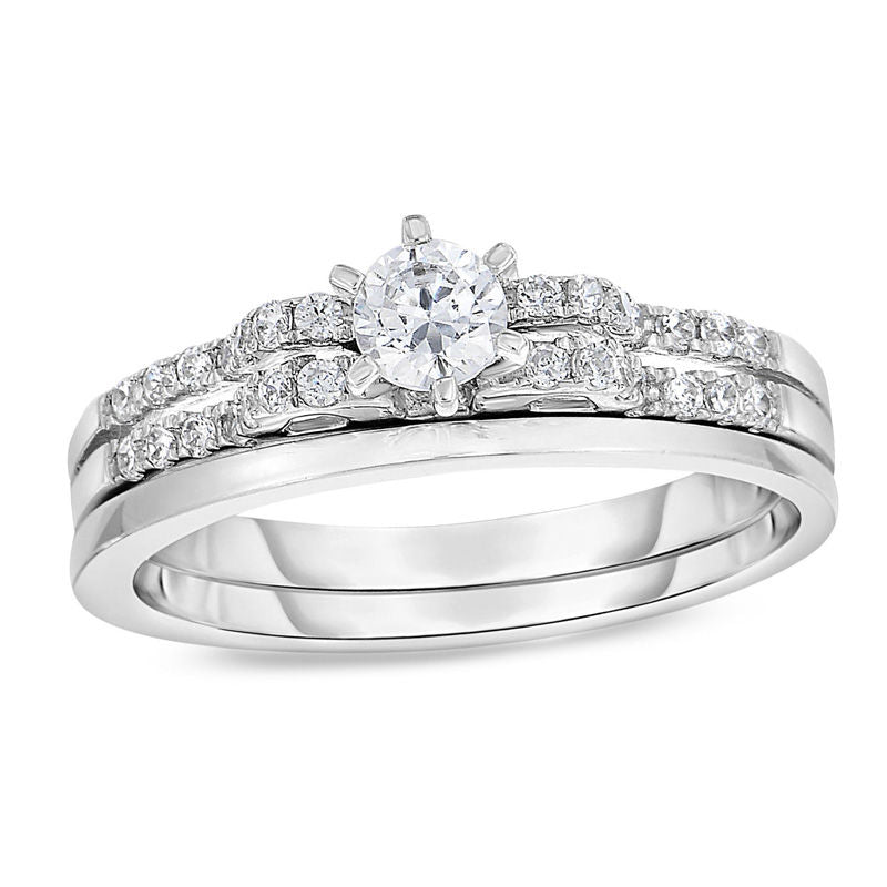 0,5 ct. Diamant Braut-Set, mehrreihig, aus 14K Weißgold