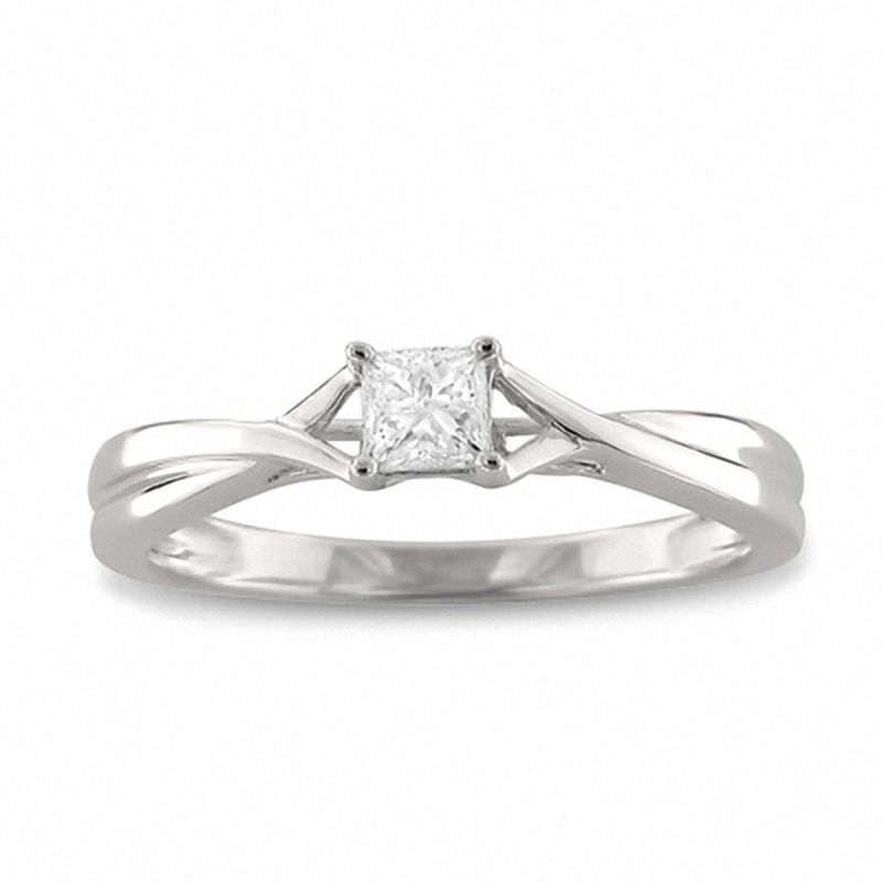0,25 ct. Diamant-Solitär-Verlobungsring im Princess-Schliff mit gedrehtem Ring aus 14K Weißgold