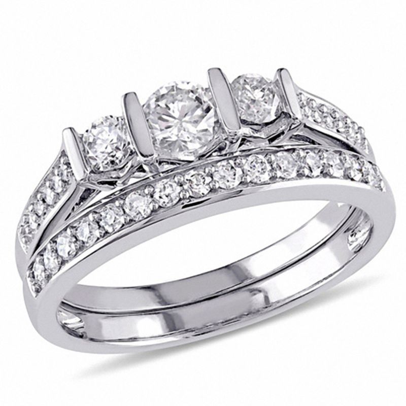 0,75 ct. Diamant Dreistein Braut-Set in 14K Weißgold