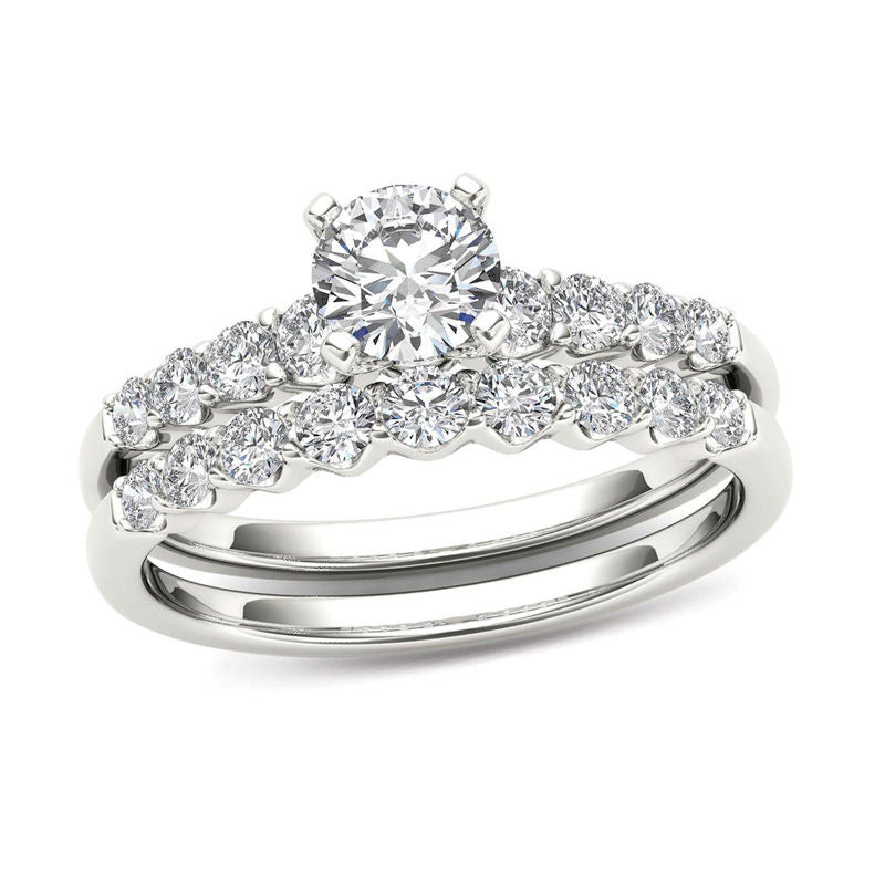 1 ct. Diamant Braut-Set Verlobungsring in 14K Weißgold