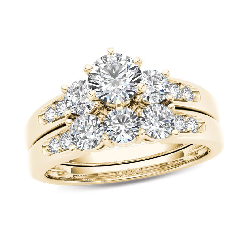 1,5 ct. Diamant Dreistein Verlobungsring-Set aus 14K Gelbgold