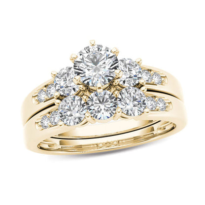 1,5 ct. Diamant Dreistein Verlobungsring-Set aus 14K Gelbgold