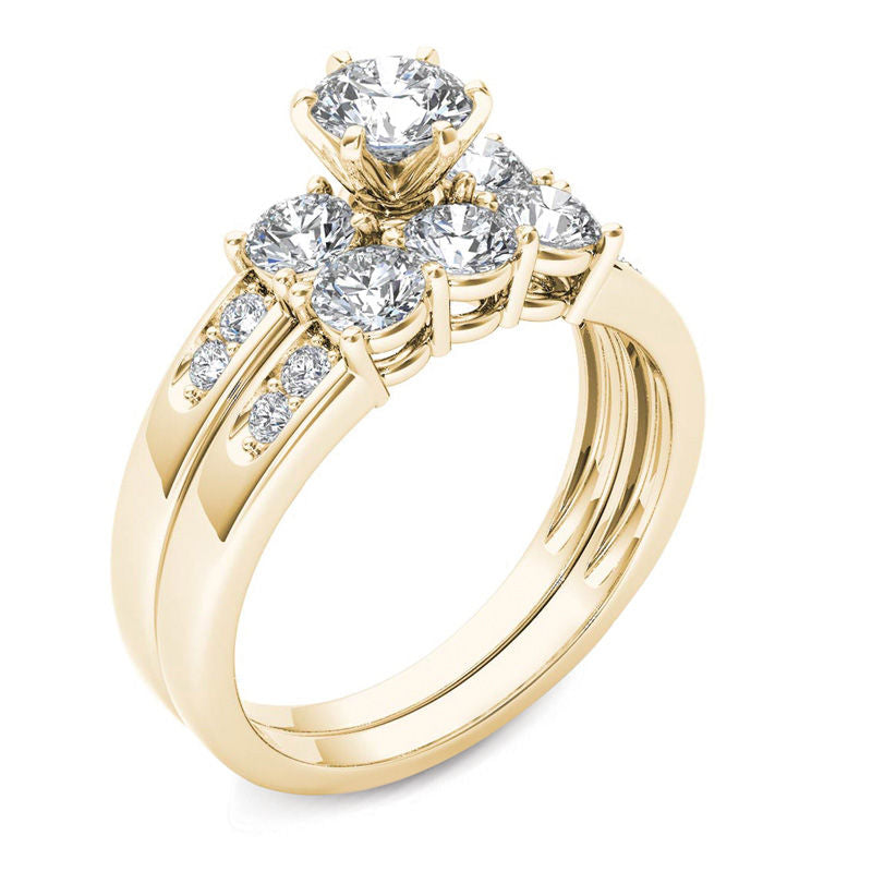 1,5 ct. Diamant Dreistein Verlobungsring-Set aus 14K Gelbgold