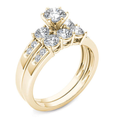 1,5 ct. Diamant Dreistein Verlobungsring-Set aus 14K Gelbgold