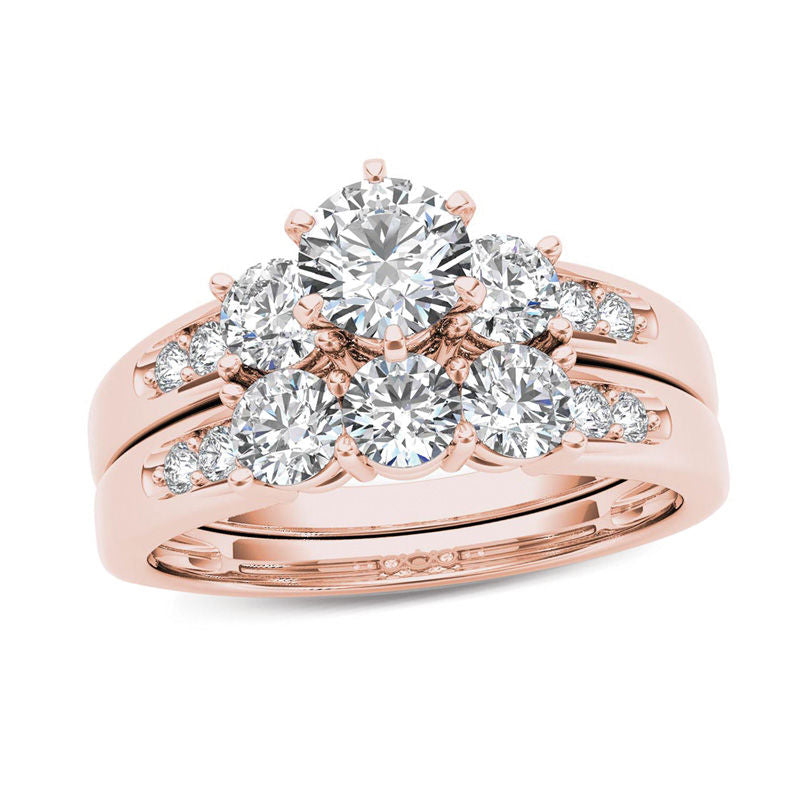 1,5 ct. Diamant Dreistein Verlobungsring-Set in 14K Roségold