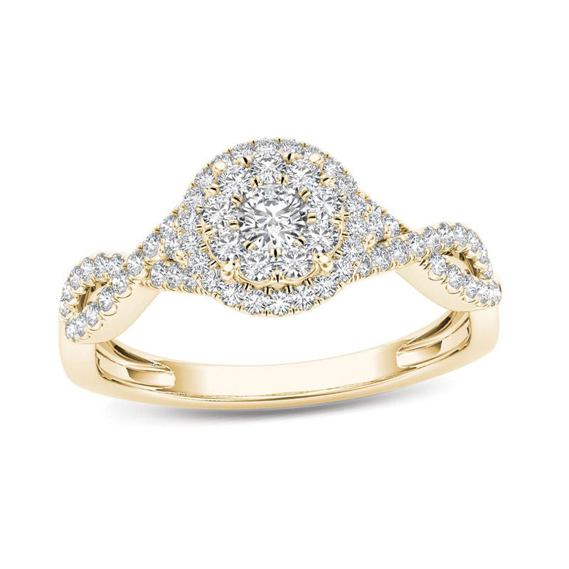 Verlobungsring mit doppeltem Rahmen und Crossover-Design, 0,5 ct. Gesamtgewicht Diamanten, in 14K Gold