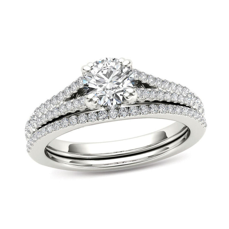 1 ct. Diamant Brautset mit geteiltem Ring in 14K Weißgold
