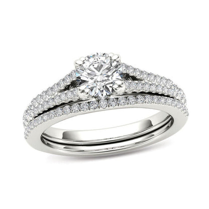 1 ct. Diamant Brautset mit geteiltem Ring in 14K Weißgold