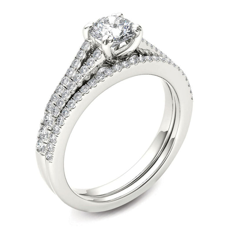 1 ct. Diamant Brautset mit geteiltem Ring in 14K Weißgold