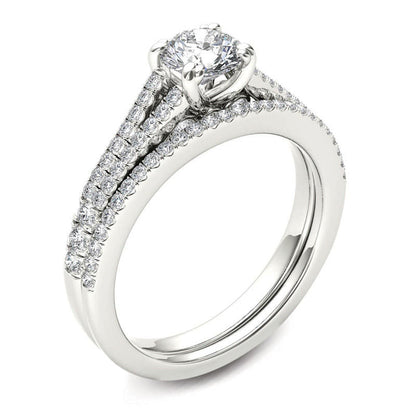 1 ct. Diamant Brautset mit geteiltem Ring in 14K Weißgold