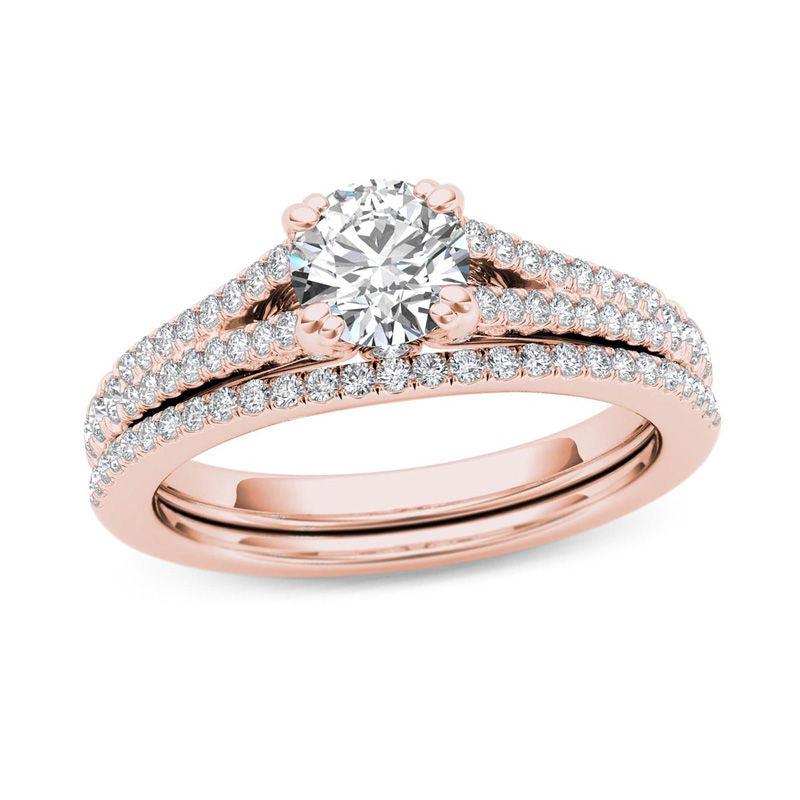 1 ct. Diamant-Brautset mit geteiltem Ring in 14K Roségold