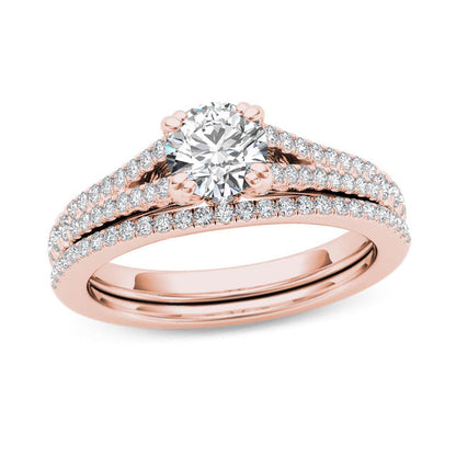 1 ct. Diamant-Brautset mit geteiltem Ring in 14K Roségold