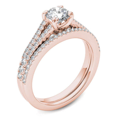 1 ct. Diamant-Brautset mit geteiltem Ring in 14K Roségold