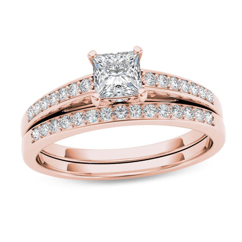 0,625 ct. Diamant-Brautset im Princess-Schliff aus 14K Roségold