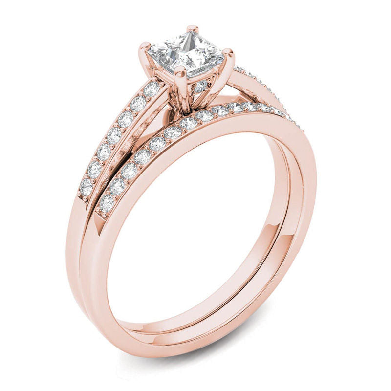 0,625 ct. Diamant-Brautset im Princess-Schliff aus 14K Roségold