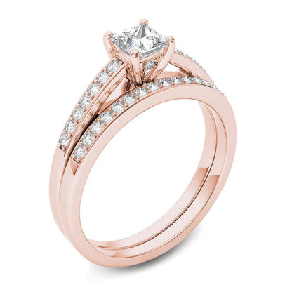 0,625 ct. Diamant-Brautset im Princess-Schliff aus 14K Roségold