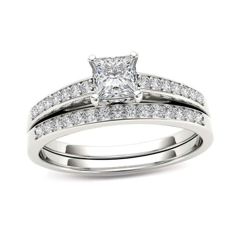 Braut-Set mit Diamanten im Princess-Schliff, 0,625 ct. Gesamtgewicht, aus 14K Weißgold