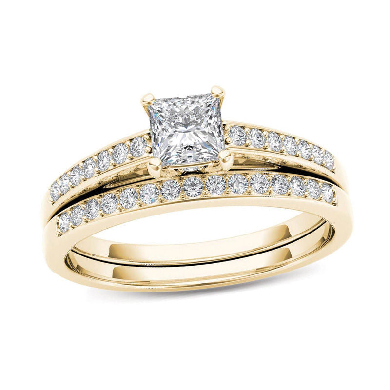 0,625 ct. Diamant-Verlobungsring-Set im Princess-Schliff aus 14K Gold