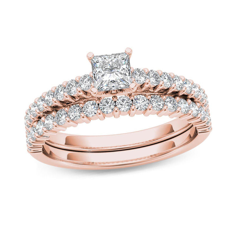 1 ct. Diamant-Braut-Set mit Princess in 14K Roségold