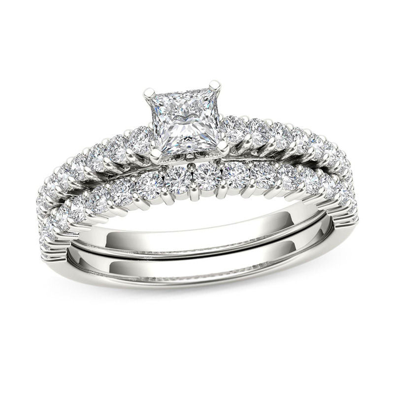 1 ct. Diamant-Braut-Set mit Princess-Schliff aus 14K Weißgold