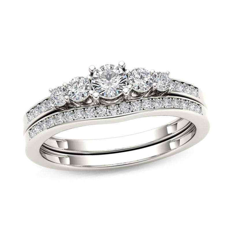 0,5 ct. Diamant-Fünfstein-Verlobungsring-Set aus 14K Weißgold