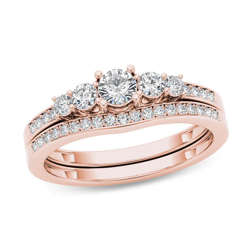 0,5 ct. Diamant Fünf-Stein-Verlobungsring-Set in 14K Roségold