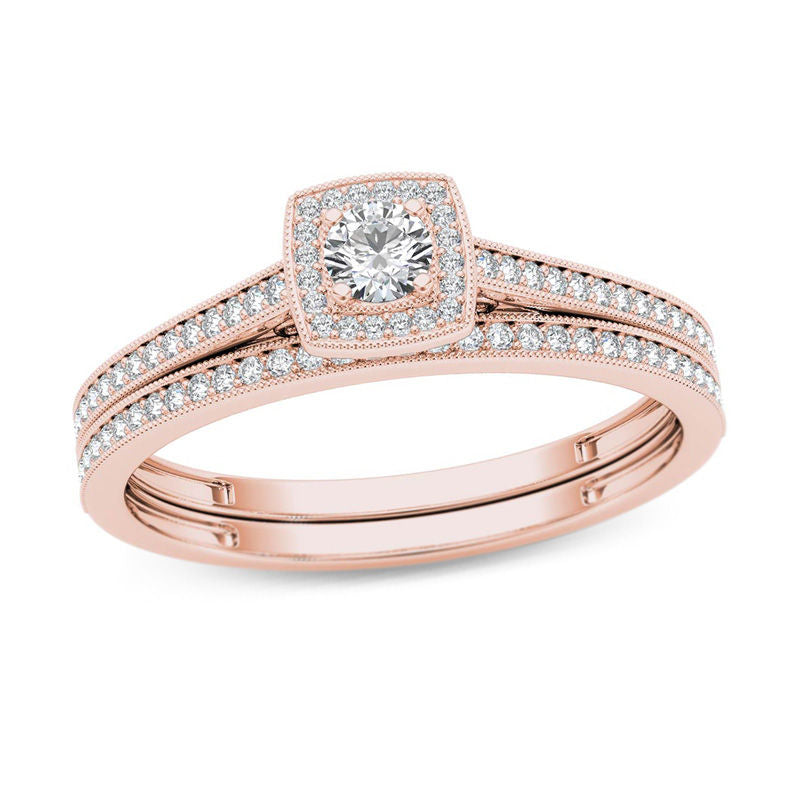 0,33 ct. Diamant Braut- und Verlobungsring-Set im Vintage-Stil aus 14K Roségold