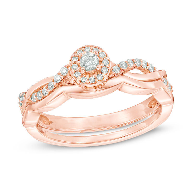 Verlobungsring-Set mit gedrehtem Diamant-Rahmen, 0,25 ct. Gesamtgewicht, aus 14K Roségold
