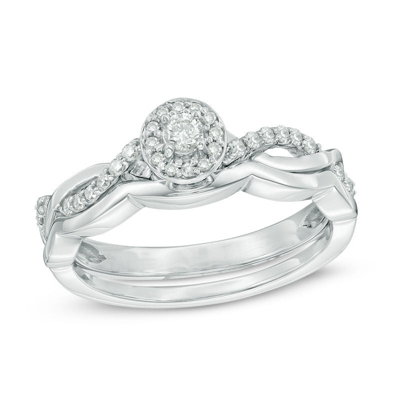 Verlobungsring-Set mit gedrehtem Rahmen, 0,25 ct. Diamant, 14K Weißgold