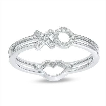 0,1 ct. Gesamtgewicht Diamant-Ring mit Lippen und "XO" beidseitig in 10K Weißgold