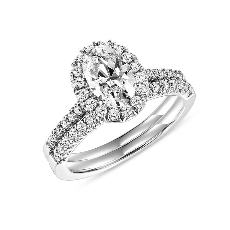 Braut-Verlobungsring-Set mit Diamanten im Oval-Schliff, 0,75 ct. Gesamtgewicht, in 14K Weißgold