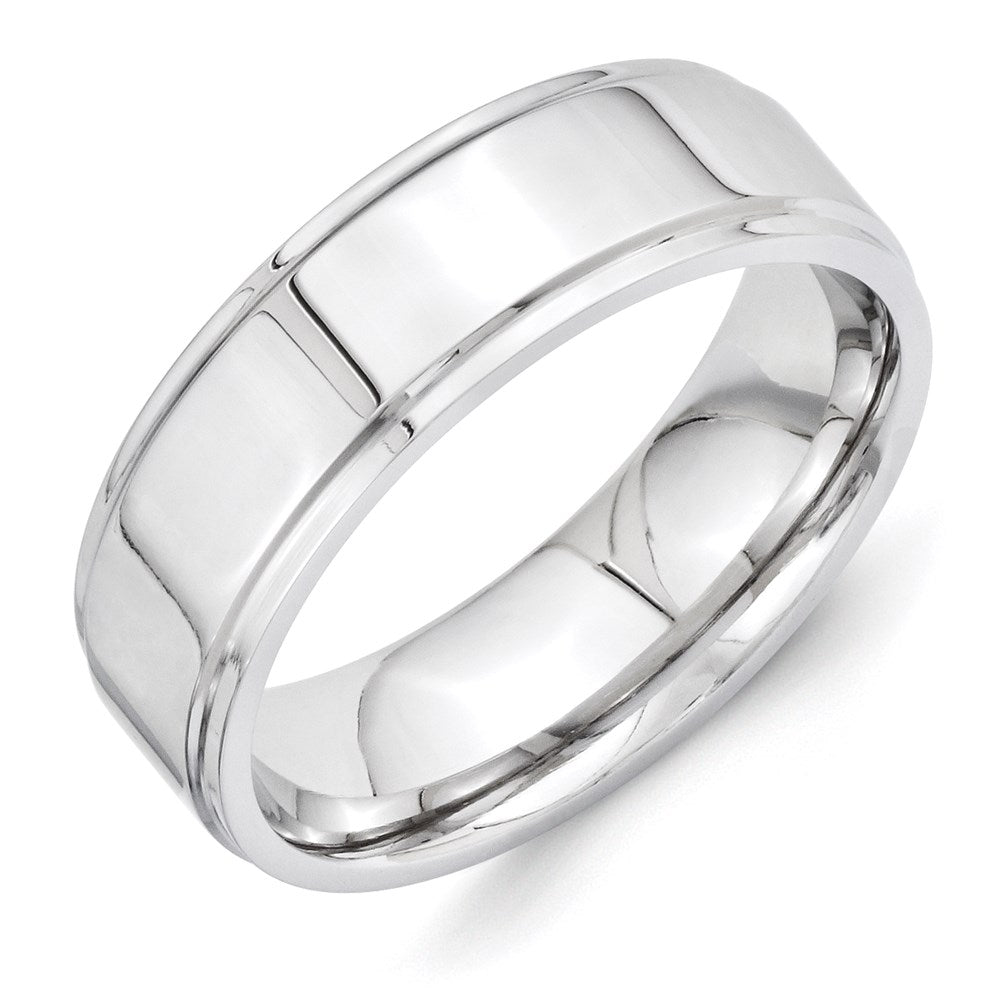 Vitalium Poliert 7mm Ridged Kante Flach Ring (size 8 Nur)
