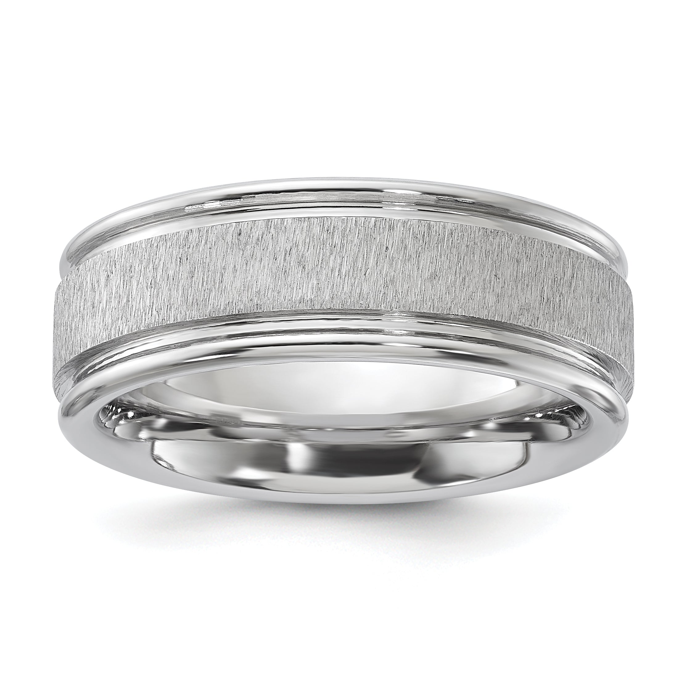 Vitalium Kreuz Grain Finish Mittig Abgerundet Kante 8mm Flach Ring (size 10 Nur)