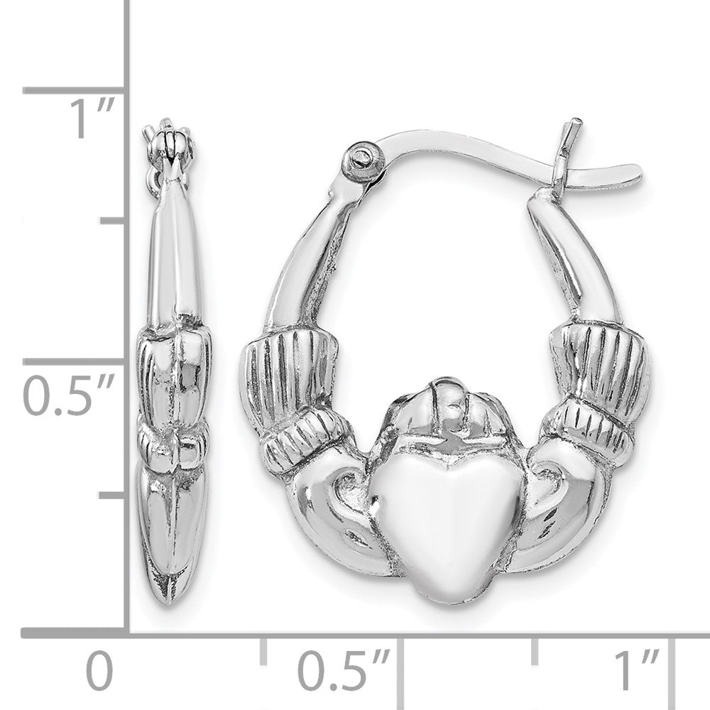 Sterlingsilber Rhodiniert Poliert Claddagh Creolen