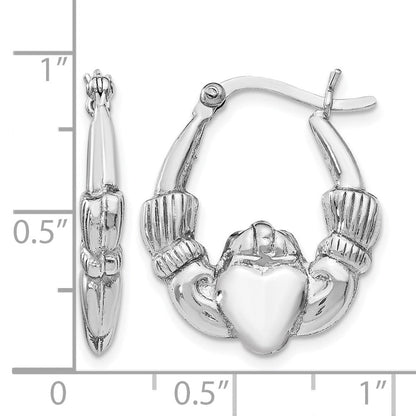Sterlingsilber Rhodiniert Poliert Claddagh Creolen