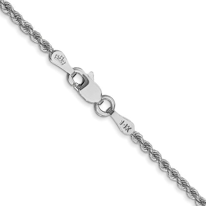 14K Weißgold 2mm Normal Kordel mit Karabinerverschluss Halskette