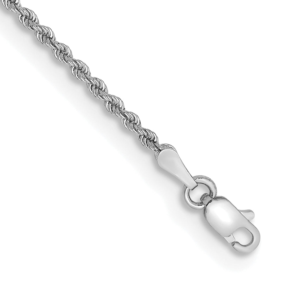 14K Weißgold 2mm Normal Kordel mit Karabinerverschluss Gliederarmband