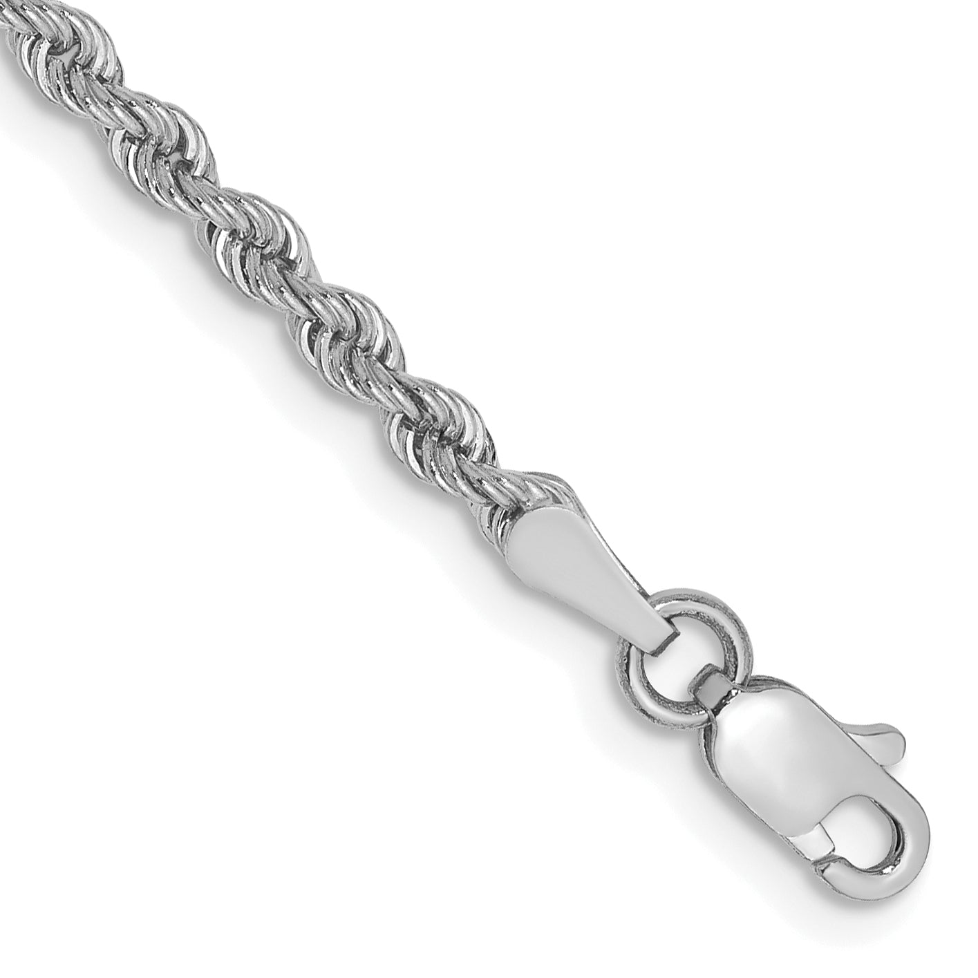 14K Weißgold 2.5mm Normal Kordel mit Karabinerverschluss Gliederarmband
