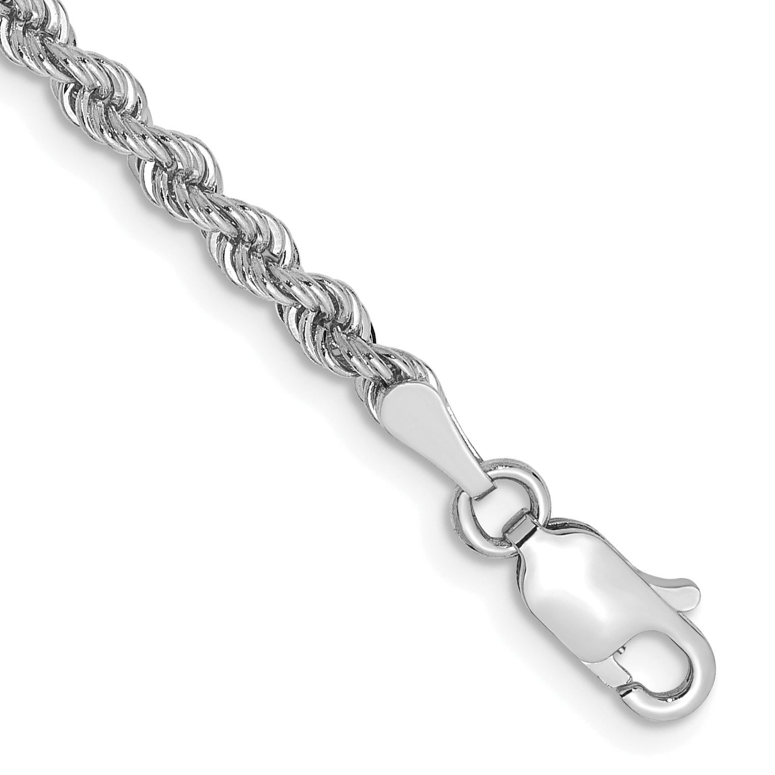 14K Weißgold 2.75mm Normal Kordel mit Karabinerverschluss Gliederarmband