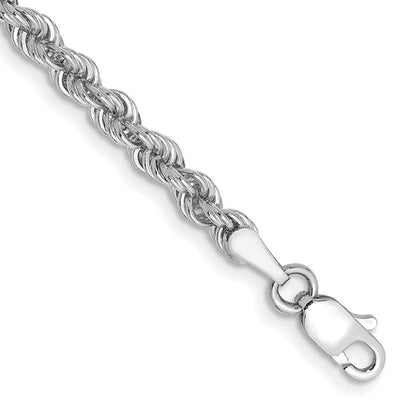 14K Weißgold 3mm Normal Kordel mit Karabinerverschluss Gliederarmband