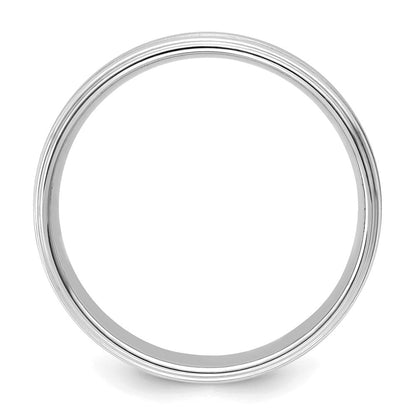 14K Weißgold 6 mm schwergewichtiger Ehering mit Komfortpassform, gebürsteter Satin-/Hochglanzoberfläche, Milgrain-Kante und gerillter Kante