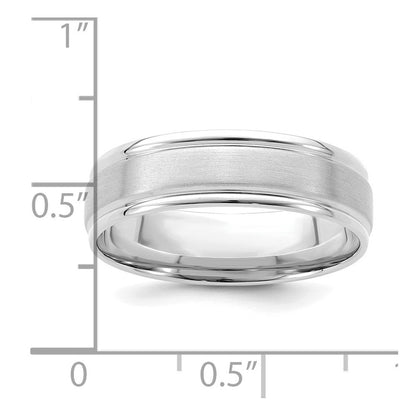14K Weißgold Ehering, 6 mm, Standardgewicht, Komfortpassform, satiniert/poliert mit gerillter Kante