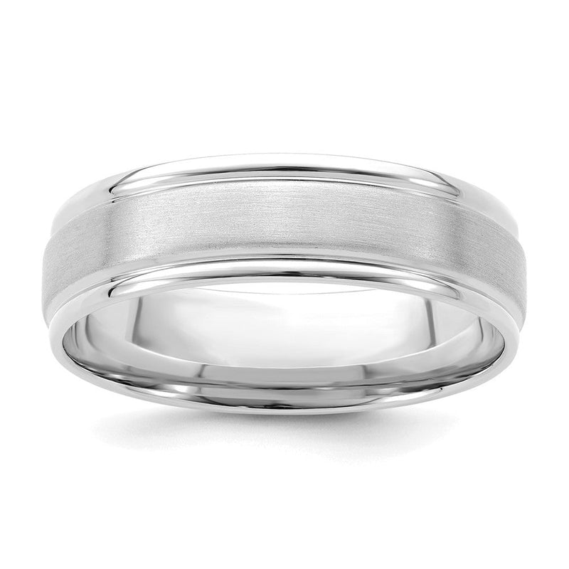 18K Weißgold 6mm Standard Weight Komfort-Passform Gebürstet Satiniert/polished Gerillt Kante Ehering Ring