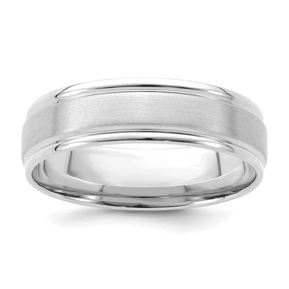 14K Weißgold Ehering, 6 mm, Standardgewicht, Komfortpassform, satiniert/poliert mit gerillter Kante