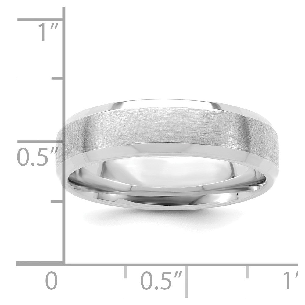 14K Weißgold Ehering, 6 mm, Schwer, Komfortpassform, Gebürstet, Satiniert, Mit Polierter Abgeschrägter Kante