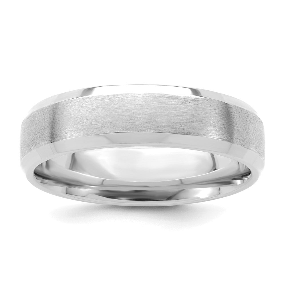 14K Weißgold Ehering, 6 mm, Schwer, Komfortpassform, Gebürstet, Satiniert, Mit Polierter Abgeschrägter Kante