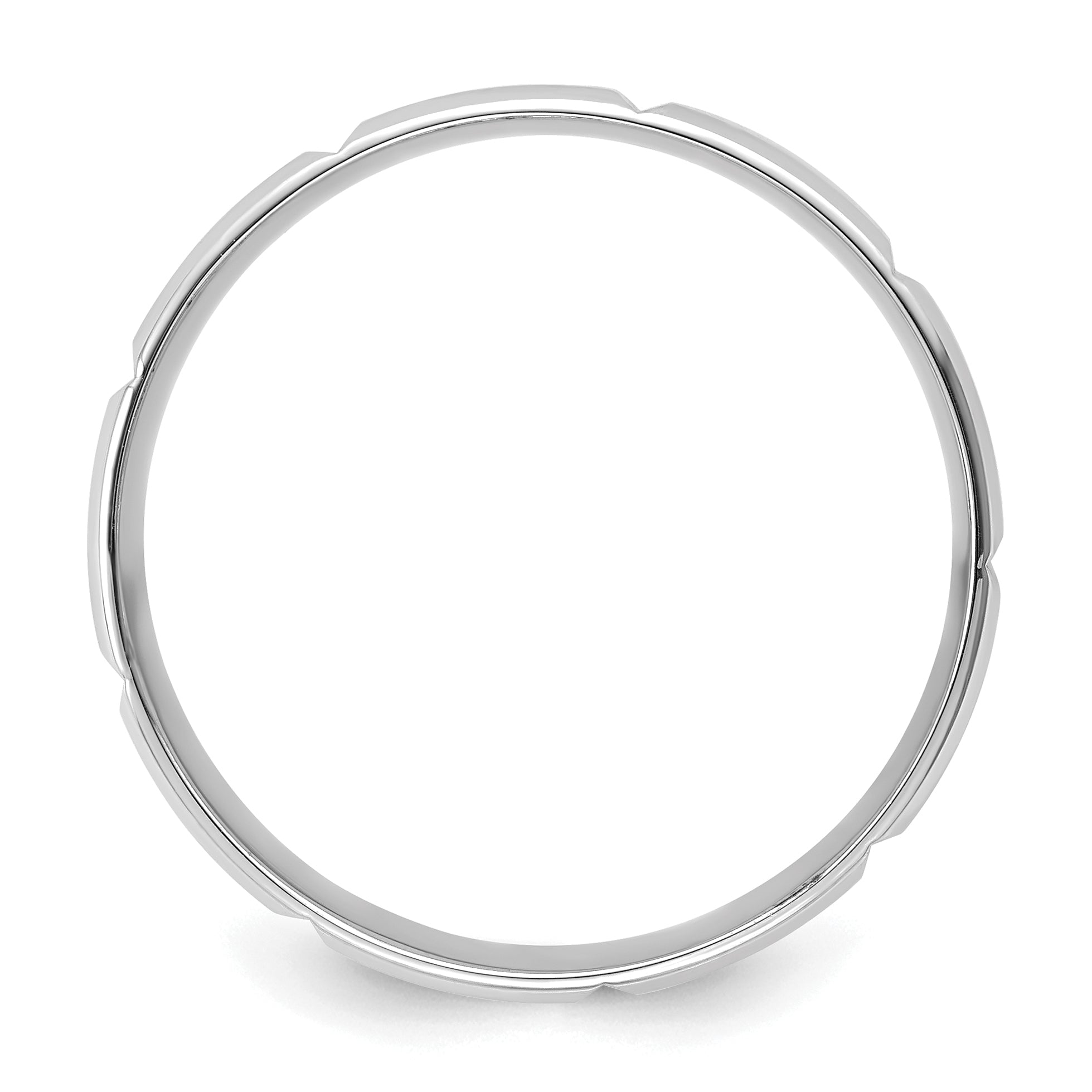 14K Weißgold 6 mm Ehering mit hohem Gewicht, Komfort-Passform, gebürstet/poliert, abgeschrägte Kante mit vertikalen Linien